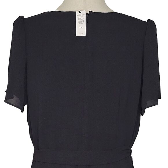 Talbots Black V-neck Cascading Wrap Lined Dress Size 12P - Picture 7 of 10